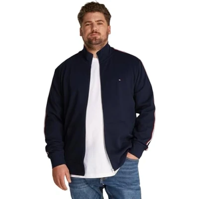 Afbeelding van Tommy Hilfiger Global Stripe Stand Collar Sweater met rits, Heren, Maat: 4XL, Desert sky