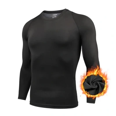 Afbeelding van AMZSPORT Heren thermische compressie top lange mouw ademend T shirt basislaag voor wintersport gym hardlopen fietsen, zwart, L, Termico 113006 grigio, nero