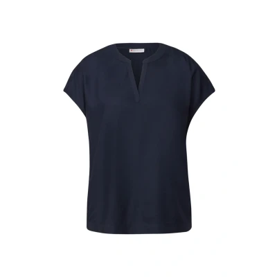 Afbeelding van Street One Split NECK IN UNI Blouse, Dames, Maat: 34, Blau