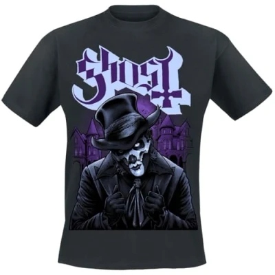 Afbeelding van Ghost Top Hat V T shirt zwart L Katoen Heren Bands, Fan merch