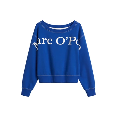 Afbeelding van Marc O&#039;Polo BOAT NECK LOGO AT Chest Sweater, Dames, Maat: Medium, Shiny blue