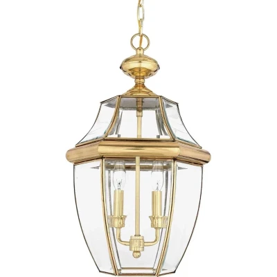 Afbeelding van Quoizel LED Buiten Pendelarmatuur Newbury 2X E14 Max 60W Dimbaar Lacquered Polished Brass