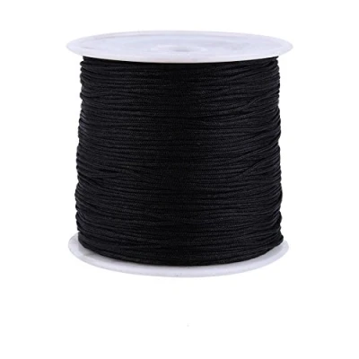 Afbeelding van Haofy Nylon koord, 100 m x 0,8 mm, voor het maken van armbanden, halskettingen, rattail, nylondraad, satijnen koord sieraden, zwart