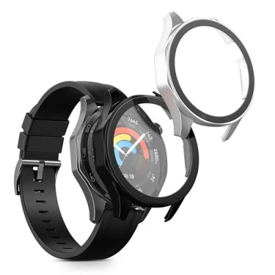 Afbeelding van kwmobile 2x cover geschikt voor Huawei Watch GT5 46mm Fitnesstracker van gehard glas en kunststof frame set zwart / zilver