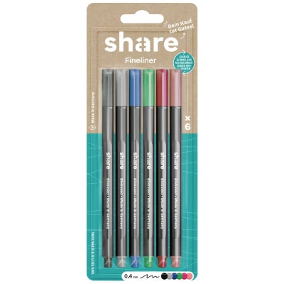 Afbeelding van share 4 0006 6 Fineliner Zwart, Grijs, Blauw, Groen, Rood, Oranje 0.4 mm 1 set(s)