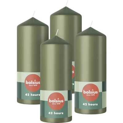 Afbeelding van Bolsius Gladde Stompkaarsen 15cm 4 stuks Olijfgroen