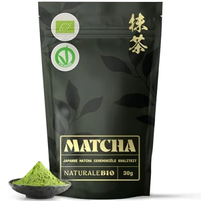 Afbeelding van Biologische Matcha Thee in poeder Ceremoniële Kwaliteit 30 gram. Bio Japanse Groene van de Hoogste Kwaliteit. Geproduceerd Uji, Kyoto Japan. Ideaal om te Drinken en Melk.