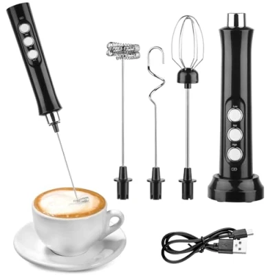 Afbeelding van NVIYAM melkopschuimer staaf, elektrisch met drie garden, USB oplaadbaar, handheld melkopschuimer, voor matcha latte, koffie, room, eieren, cappuccino