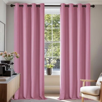 Afbeelding van Deconovo Warmte isolerende verduisteringsgordijnen, gordijnen voor meisjesslaapkamer, modern design met oogjes, 140 x 245 cm (breedte hoogte), roze, 2 stuks