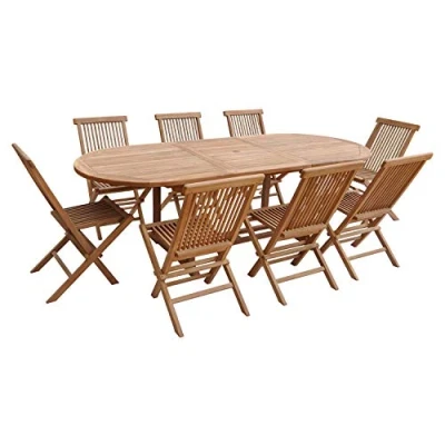 Afbeelding van Teak tuinmeubelen LOMBOK ovale uitschuifbare tafel 8 zitplaatsen