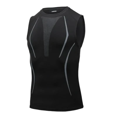 Afbeelding van AMZSPORT Compressieshirt voor heren, mouwloos, sneldrogend, basislaag van het hardloopshirt, 111011 zwart, S
