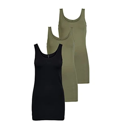 Afbeelding van ONLY Dames Onllive Love Long Tank Noos Top, groen/zwart (2 x Dusty Olive/ 1x Black), L