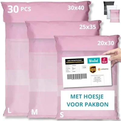 Afbeelding van EMBALLAX 30 Verzendzakken Kleding Vinted MET HOESJE voor PAKBON 3 Maten S/M/L ONDOORZICHTIG/DUURZAAM/WATERDICHT Verzendenvelop van Kunststof Verzendtas tassen pakketten