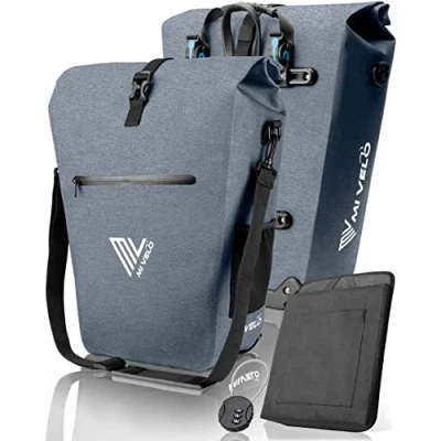 Afbeelding van MIVELO Fietstas, bagagedragertas, waterdicht, 100% pvc vrij, laptopvak en slot, fietstas voor bagagedrager, 1 stuks, jeans blauw