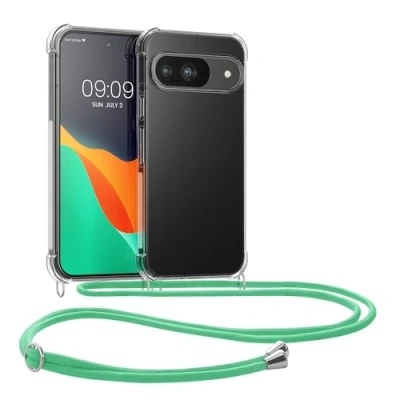 Afbeelding van kwmobile telefoonhoesje geschikt voor Google Pixel 9 / Pro Hoesje met telefoonkoord Back cover in mintgroen transparant