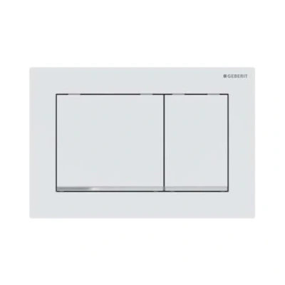 Afbeelding van Drukplaat Geberit Omega 30 voor 2 toets Spoeling met Glansverchroomde Designstroken Mat Wit
