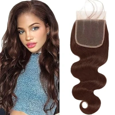 Afbeelding van Tuheerst 4x4 Human Hair Lace Closure Body Wave Long #4 Chocolate Real Pre Plucked with Baby Virgin Free Part for Woman 30 Inches
