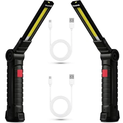 Afbeelding van 2 x oplaadbare led werklamp, COB magnetische handlamp, krachtige USB zaklamp 5 modi, auto inspectieverlichting, 360 campinglamp met basis, werkplaats/garage/noodgevallen