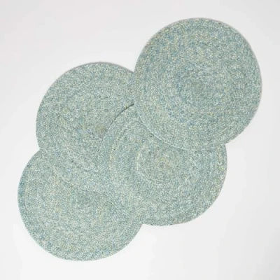 Afbeelding van Homescapes groene placemats in een set van 4, 40 cm 4x ronde gevlochten