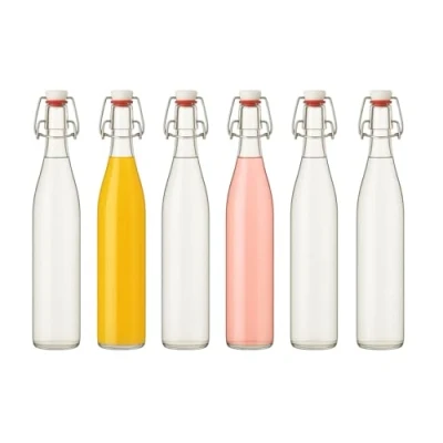 Afbeelding van gouveo Set van 6 glazen flessen met beugelsluiting, lege beugelflessen, 1000 ml, om te vullen, drinkfles, sapfles (BFR1000)
