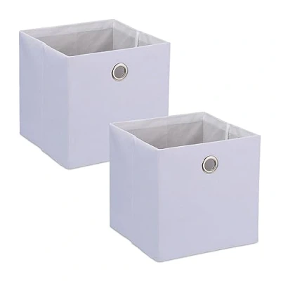 Afbeelding van Relaxdays linnen opbergmand set van 2 opbergbox 30,5 x cm opvouwbaar wit