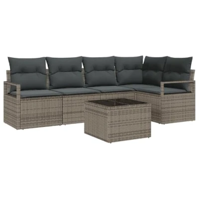 Afbeelding van vidaXL 5 Delige Tuin Sofa Set met Kussens Zwart Poly Rattan
