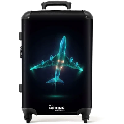 Afbeelding van NoBoringSuitcases.com® Kinderkoffer jongen Kindertrolley jongens Lichtgevend vliegtuig Koffer kind groot Rolkoffer lichtgewicht Reiskoffer met 4 wielen Grote trolley XL 20 kg bagage