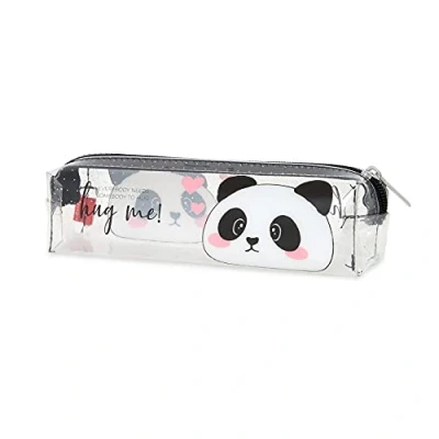 Afbeelding van Legami Pencil Case, transparant etui, 19,5 x 5,5 cm, Panda, Hug Me, toont precies wat het bevat, van TCU transparant, ritssluiting, ruim