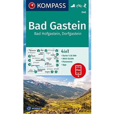 Afbeelding van 040 bad gastein hofgastein dorfgastein: 4in1 Wanderkarte mit Panorama und Aktiv Guide inklusive Karte zur offline Verwendung in der KOMPASS App. Fahrradfahren. Skitouren.