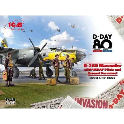 Afbeelding van 1:48 ICM 48322 D Day 80 B 26B Marauder with USAAF Pilots and Ground Personnel Plastic Modelbouwpakket