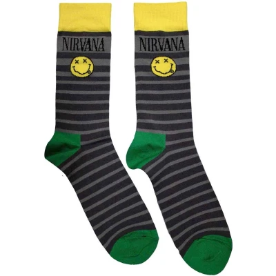 Afbeelding van Nirvana Happy Face &amp; Logo Stripes Sokken EU 39 45 Grijs