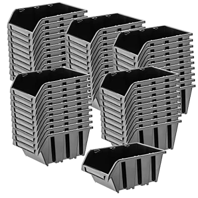Afbeelding van KADAX Werkplaatsstapelkist stapelbox van PP kunststof opbergbox in verschillende maten opbergdozen voor gereedschapswand opbergdoos sorteerdoos (zwart 50 stuks 155 x 100 mm)