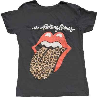 Afbeelding van The Rolling Stones Leopard Print Tongue Dames T shirt XS Zwart