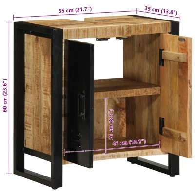 Afbeelding van vidaXL Badkamerkast 55x35x60 cm Massief Hout Ruw Mangohout