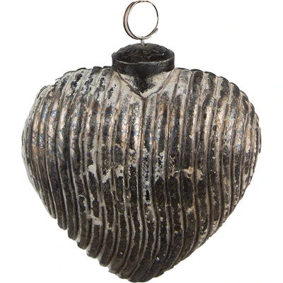 Afbeelding van Clayre &amp; Eef Kerstbal 11x5x12 cm Grijs Glas Hartvormig Kerstdecoratie