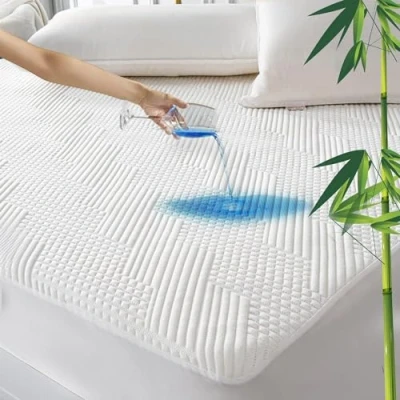 Afbeelding van GRT Matrasbeschermer topper, waterdichte matrastopper bamboe 3D lucht bamboevezel verkoelende matrashoes, hoeslaken topper beschermhoes geschikt voor matrassen tot 30 cm hoog (150 x 200 cm)
