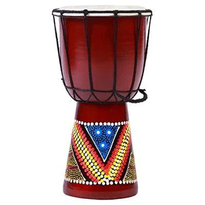 Afbeelding van 30 cm hoge kinderen djembe kleurrijk beschilderd drum handgemaakt