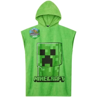 Afbeelding van Minecraft Badhanddoek met capuchon voor kinderen en tieners veranderende gewaad absorberende klimplant poncho handdoek zwemmen bad douche strand vakantie essentials (groen, 6 9 jaar)