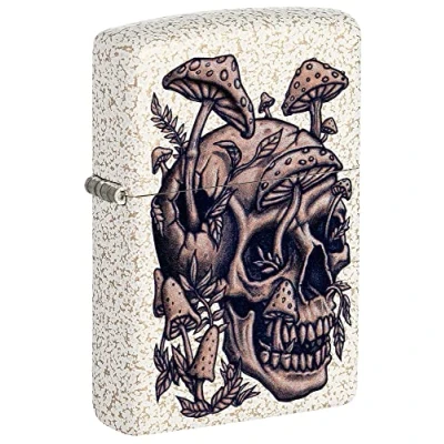 Afbeelding van Zippo Skullshroom 49786 aansteker, winddichte navulbaar, van metaal met klik, kleur paddenstoel en wit, gemaakt in de VS, geweldig cadeau idee