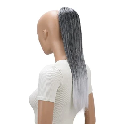 Afbeelding van CAISHA 55cm Pruik Vlecht Paardenstaart Haarextensies Glad Grijs Mix PH513