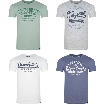 Afbeelding van DENIMFY Heren T Shirt DFNuri 4 Pack Set regular fit Veelkleurig S Ronde Hals Volwassenen