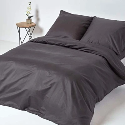 Afbeelding van Homescapes perkaal beddengoed 155 x 220 cm antraciet, 100% Egyptisch katoen, 1000 thread count