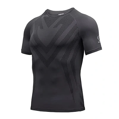 Afbeelding van AMZSPORT Heren Sport Compressie Shirt Korte Mouw T Sneldrogende Base Layer Running Top, 112001 grey, M
