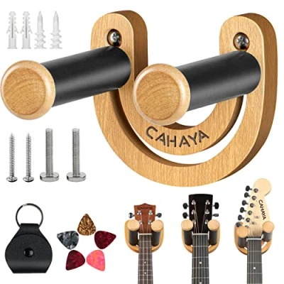 Afbeelding van CAHAYA Gitaar wandhouder met verstelbare U vormige haak 5 plectrums en 1 plectrumtas voor akoestische e bas Banjo Ukelele mandoline CY0297