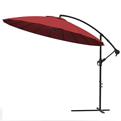 Afbeelding van vounot Shanghai 3 m parasol voor de tuin, met anti terugslagzwengel, 18 stangen van glasvezel, kantelbaar, canvas uv bescherming, incl. beschermhoes, rood