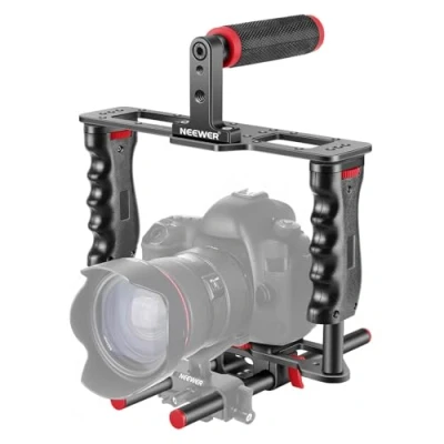 Afbeelding van NEEWER Camera Video Cage Film Making Kit, Aluminium met Top Handgreep, Dubbele Twee 15mm Rods, Compatibel Canon Sony Fujifilm Nikon DSLR en Camcorder (Zwart + Rood)