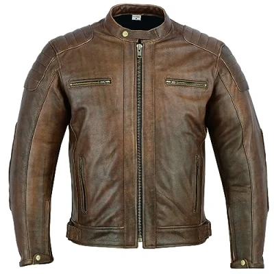 Afbeelding van Motorjas heren leer met pantser Echt CE gepantserd (EN 1621 1) Winter of Zomer Gewatteerde steken Texpeed Bruin 4XL