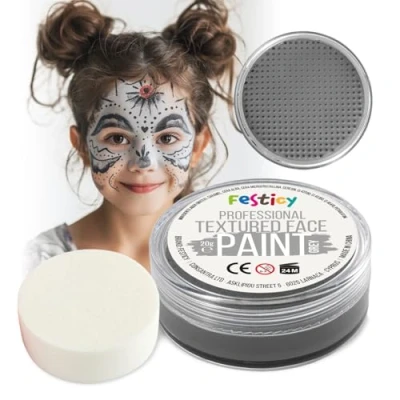 Afbeelding van Festicy Professionele Theatermake up Grijs, 20g incl. Spons Schmink Carnaval 2025, Carnavalsmake Set, Kinderen, Zilveren Schmink, Katten EN 71 3 Gecertificeerd