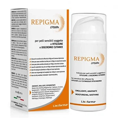 Afbeelding van Repigma Cream: crème voor gebruik op huid die vatbaar is vitiligo, witte vlekken en huidverkleuring. 95% natuurlijke ingrediënten.