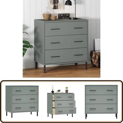 Afbeelding van vidaXL Dressoir met 3 lades OSLO 77x40x79,5 cm massief hout grijs
